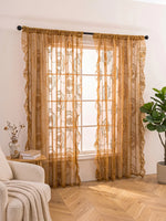 rideau floral semi transparent classique brodé fleurs beige clair salon décoration intérieure polyester