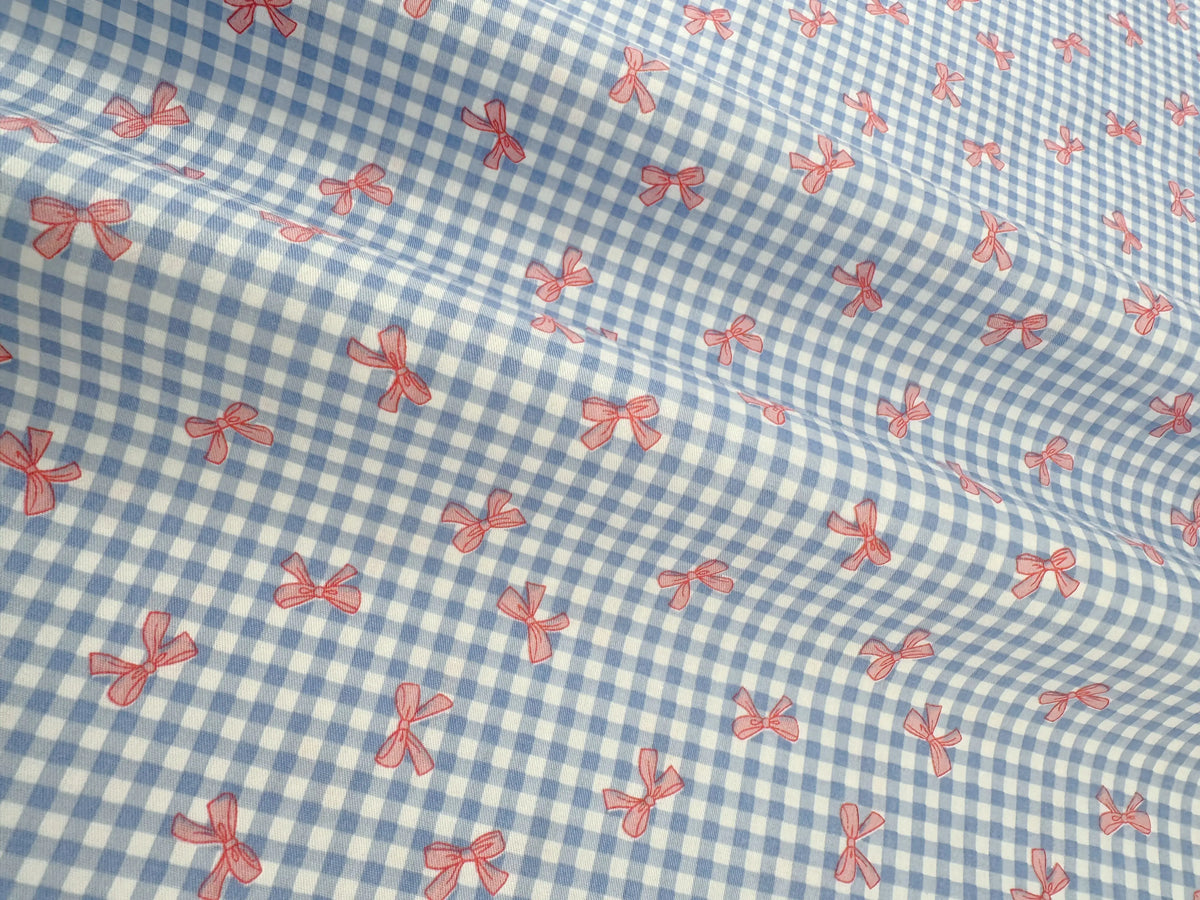 tissu popeline coton biodegradable 160x50cm moderne rayures diagonales points nœuds blanc bleu rose vert
