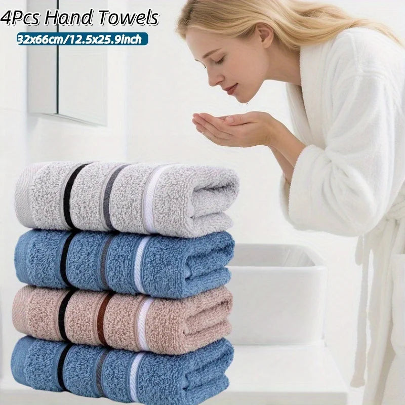 serviettes toilette coton polyester rayées gris clair bleu clair beige classiques 32x66cm pack