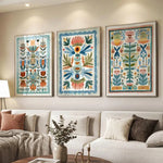affiches murales florales modernes couleur bleue verte texture mat cadre bois chambre salon