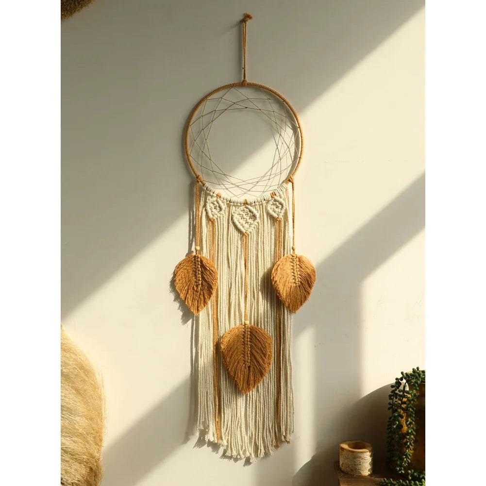 décoration murale attrape rêves macramé feuilles boho chic crochet textiles moderne maison salon