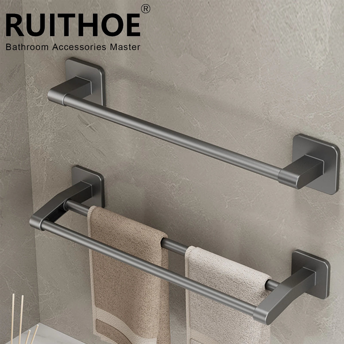 porte serviettes mural gris lisse double barre 30 40 50cm moderne minimaliste fixations murales