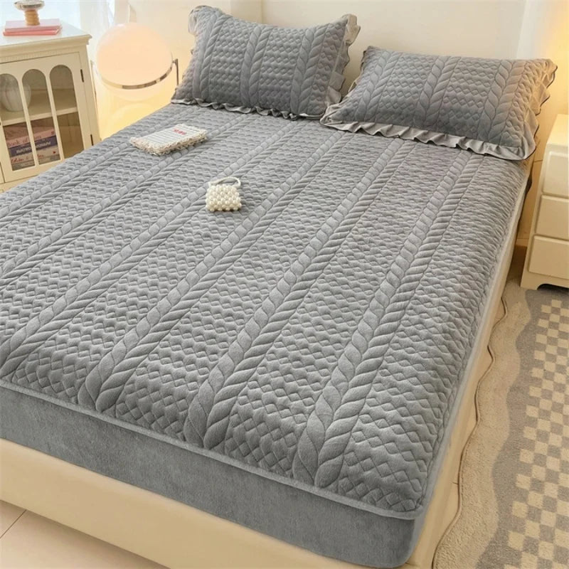 protège matelas épais velours lait matelassé géométrique hiver chaud lit double