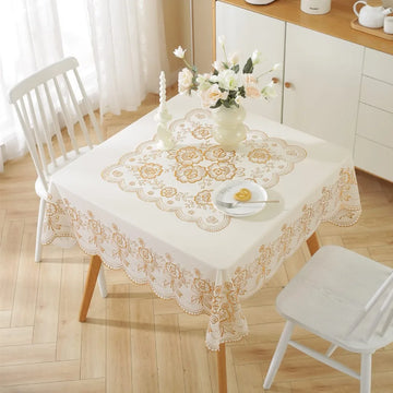 nappe table blanche dorée floral élégante réutilisable coton polyester 134cm 134cm farmhouse modernescriçãoption