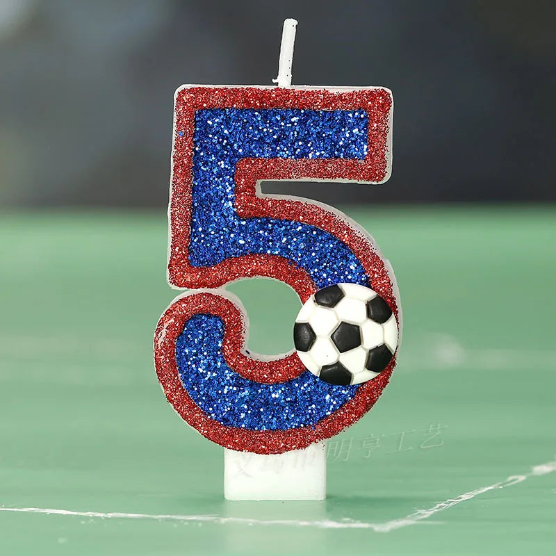 bougies numériques forme chiffres pailletées football bleu rouge blanche décoratives anniversaire sport thème tringle