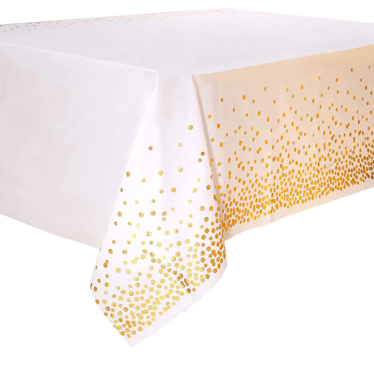 vaisselle jetable dorée moderne serviettes blanches motifs points fourchettes couteaux cuillères gobelets festives or