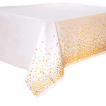 vaisselle jetable dorée moderne serviettes blanches motifs points fourchettes couteaux cuillères gobelets festives or