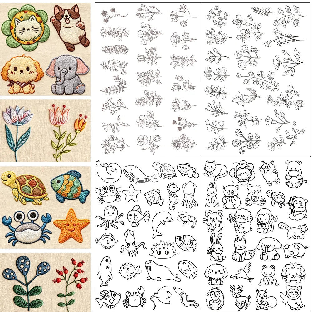 autocollants broderie animaux fleurs tissu adhésif soluble eau couleurs motifs floraux abstraits diy vêtements
