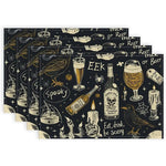 tapis table vintage noir papillons fleurs lune romantique assiettes fourchettes couteaux