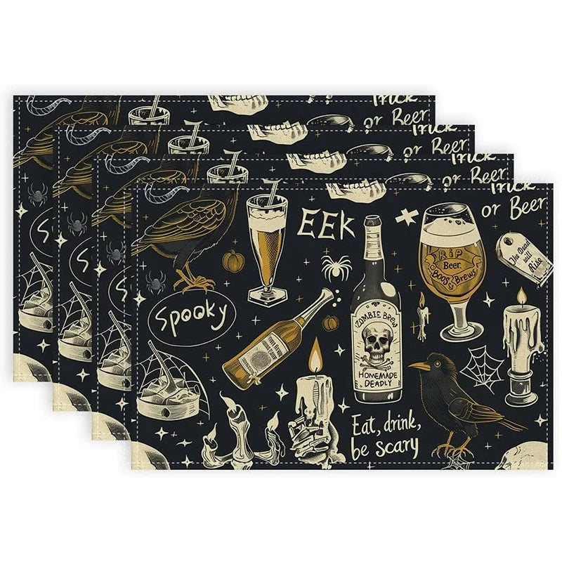 tapis table vintage noir papillons fleurs lune romantique assiettes fourchettes couteaux