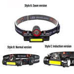 lampe frontale led rechargeable pêche camping avventure modes éclairage bandes élastiques zoom ajustable transparentes