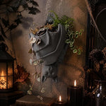 cache pot murale chauve souris gris noir sculptee gothique artisanale murale