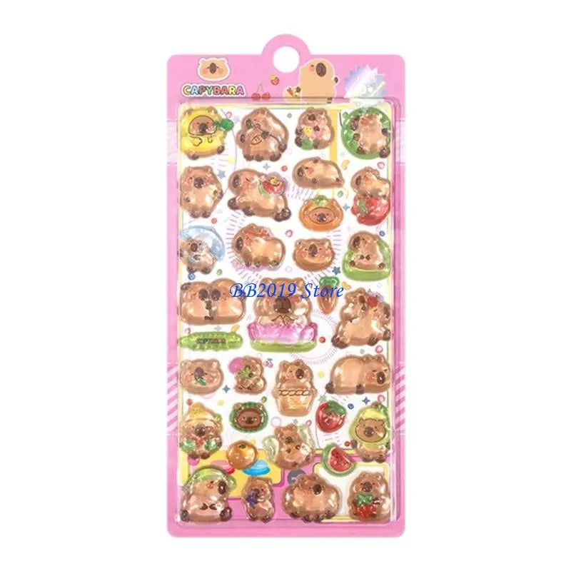 sticker 3d kawaii relief dessins animés lapins fruits opaques rose bleu blanc