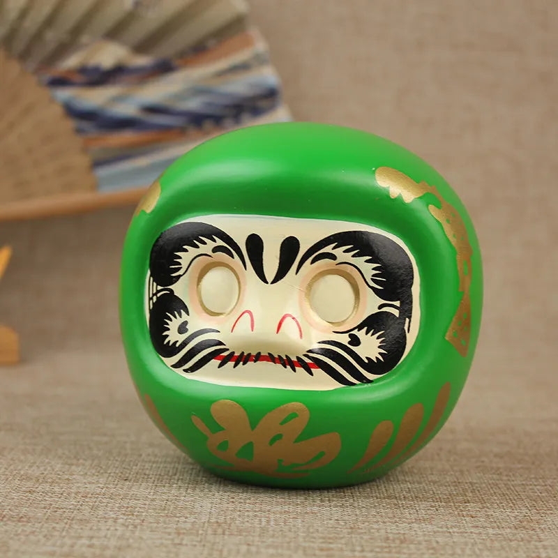 décoration zen daruma céramique rouge or argent vert jaune blanc noir fengshui mascotte traditionnelle