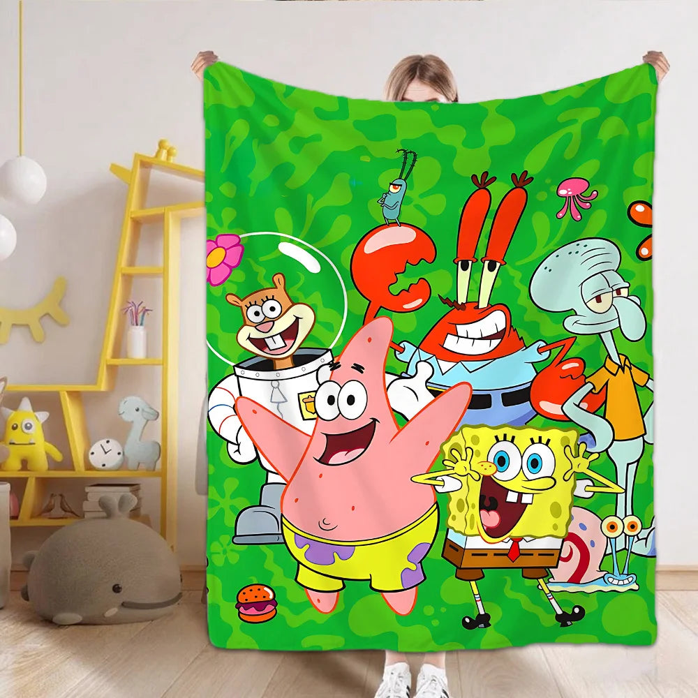 couverture polaire dessin animé bob l'éponge multicolore bleu vert enfant moderne hand wash toutes