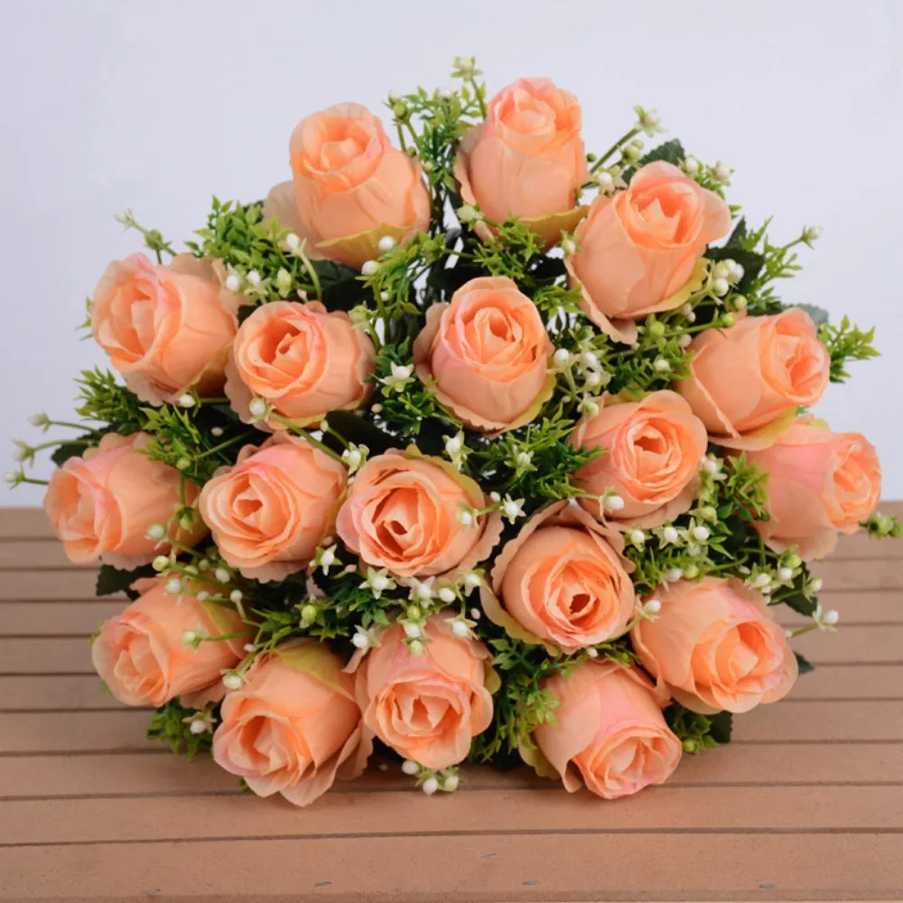 bouquet roses artificielles rouge orange bleu clair rose blanches intérieur décoration romantique classique anniversaire