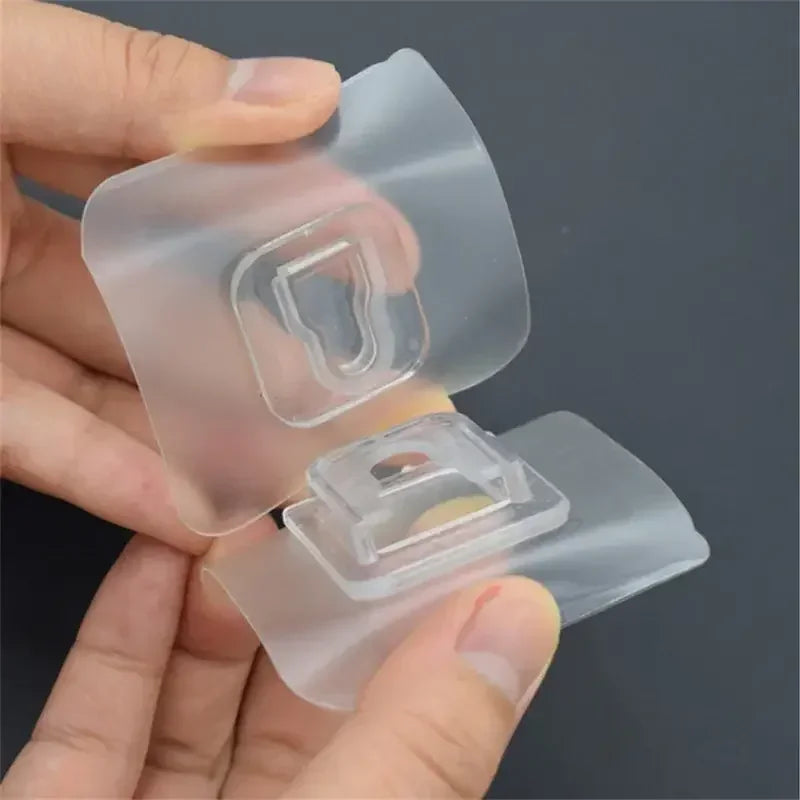 clips adhésifs transparents modernes support rangement sans trace acier inoxydable fixations murales doubles faces