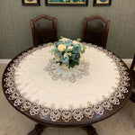 nappe ronde fleurs complexes crème blanc marron semi translucide élégante table dîner 60 70