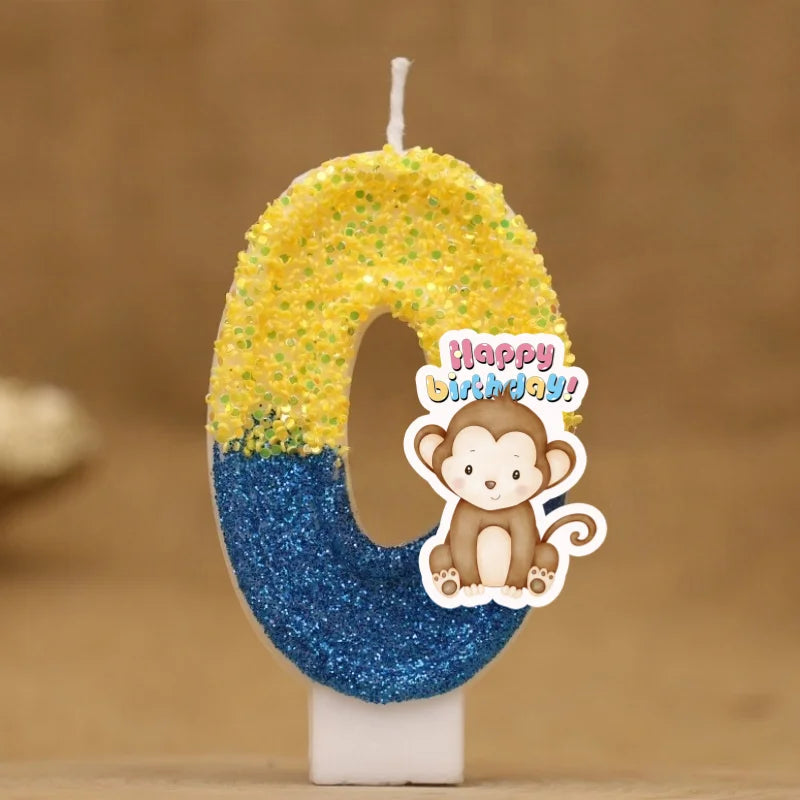 bougies anniversaire animaux singe pailletées chiffres decoration gâteau enfants festive