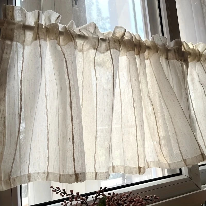rideau valance polyester translucide blanc cassé rustique fleurs artificielles pots céramique