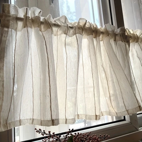 rideau valance polyester translucide blanc cassé rustique fleurs artificielles pots céramique