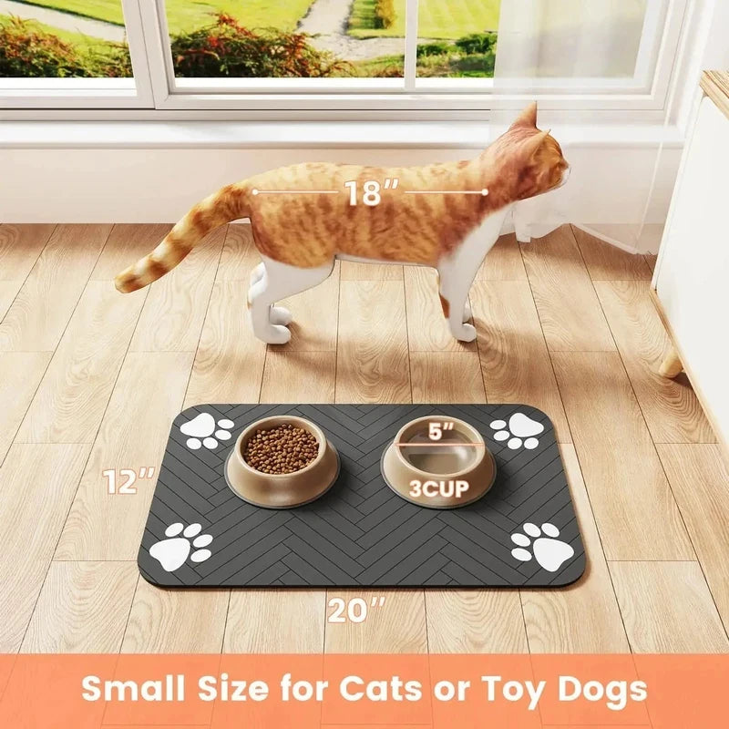 tapis absorbant animaux compagnie imperméable antidérapant gris blanc rayures empreintes pattes moderne clips
