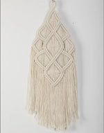 tapisserie macramé boho chic beige motifs géométriques franges moderne suspension maison