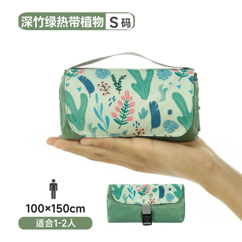 tapis pique nique pliable imperméable vert clair motif animalier sac rangement