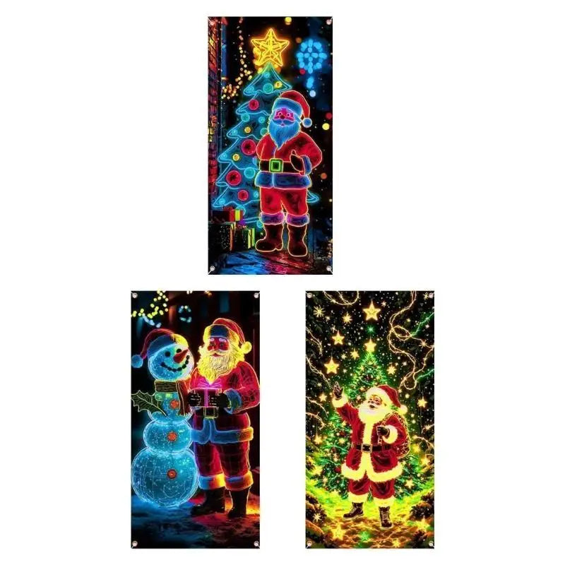 rideau lumineux festif noel motifs retro santa claus neons occlusifs festive deco exterieur