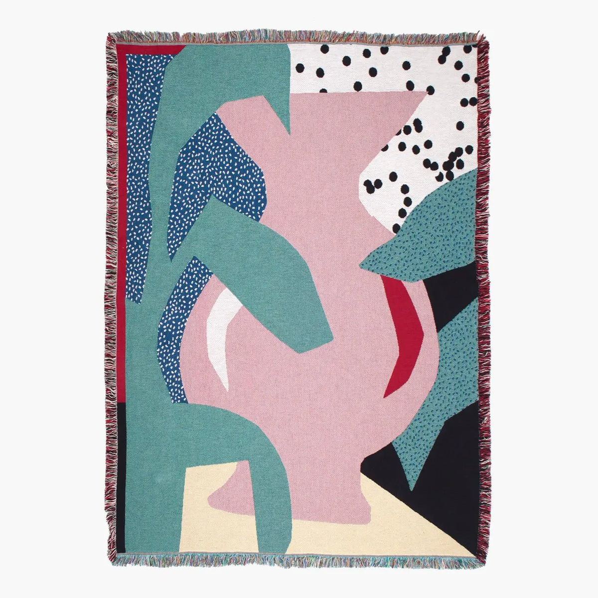 tapis abstrait géométrique polyester coton bleu vert rose motifs contemporains portable pique nique voyage