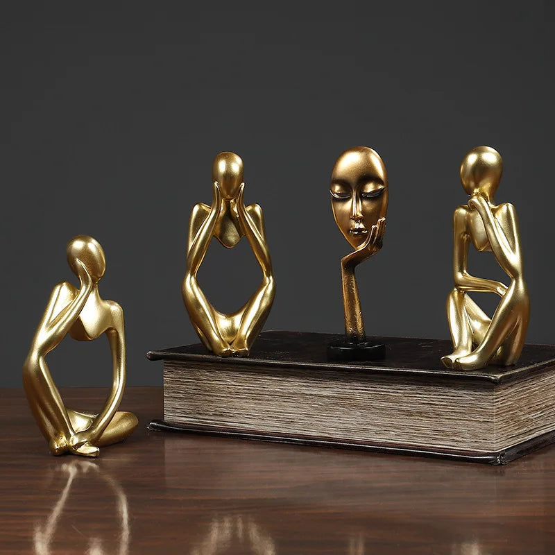 décoration intérieure moderne abstraite résine thinker statues noir doré argenté vases boisclair artworks