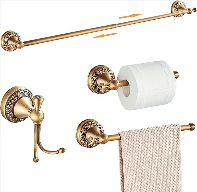 accessoires salle bain doré ornements floraux classique porte serviettes mural anneau crochet fixations vis