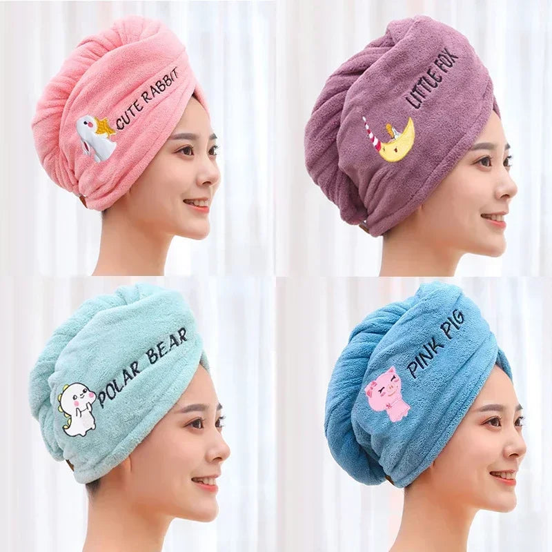 serviette cheveux microfibre absorbante rapide animaux mignons brodés couleurs variées douces pratique