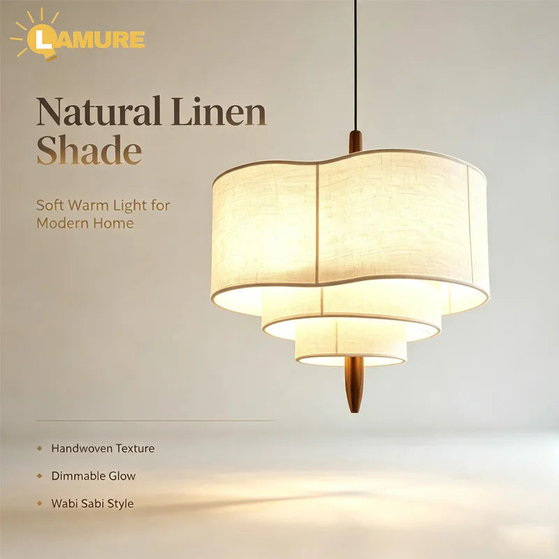 lampe suspendue tissu main beige moderne wabi sabi chaîne noire salon chambre