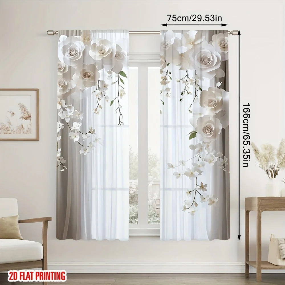 rideaux floraux semi transparents deux panneaux polyester modernes maisonDecorationFenetreCascadeOrchidees Roses