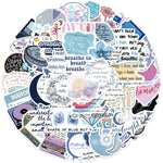 sticker graphique moderne adhésif bleu rose blanc noir textuel abstrait 51 pièces