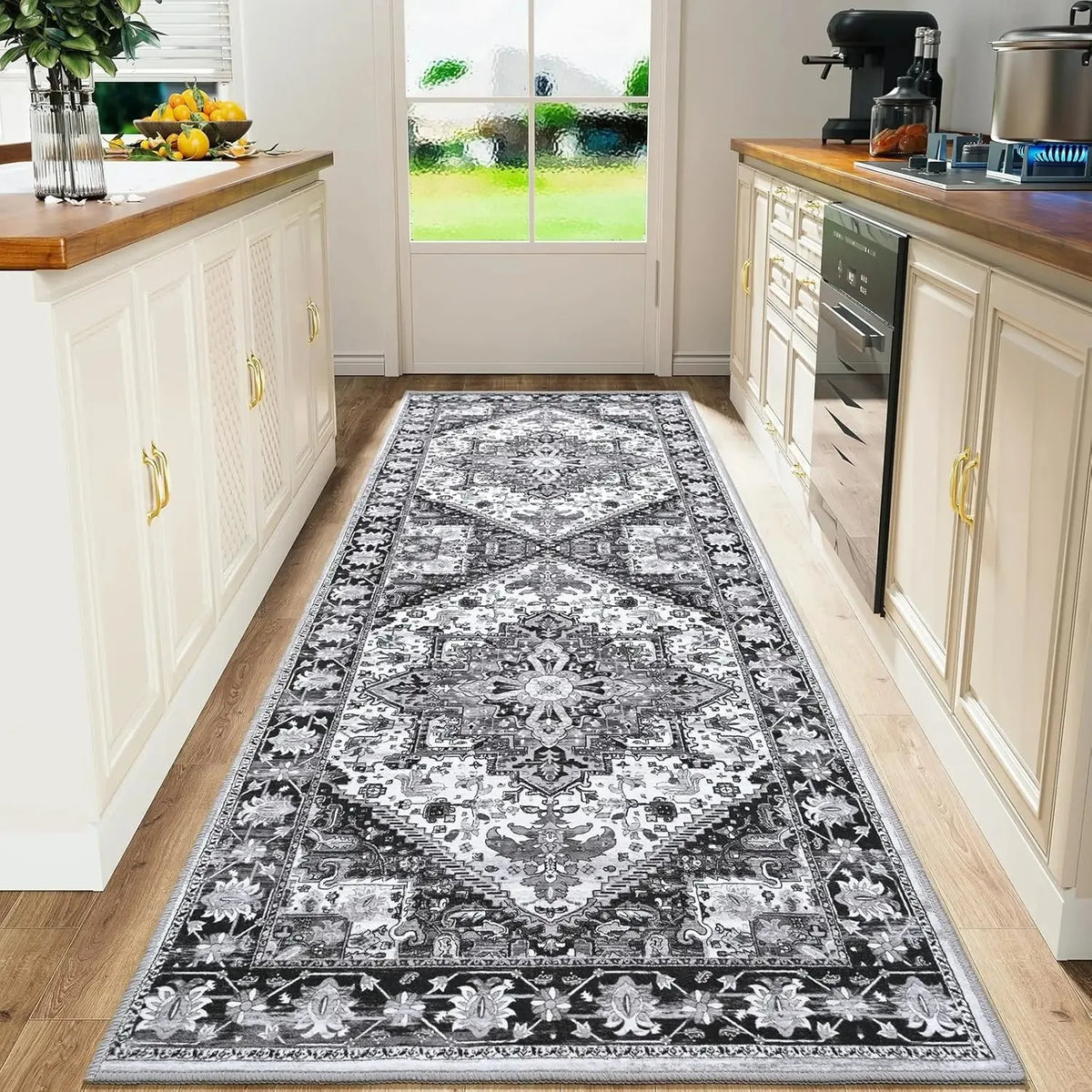 tapis sol intérieur motif floral classique polyester lavable salon cuisine couloir