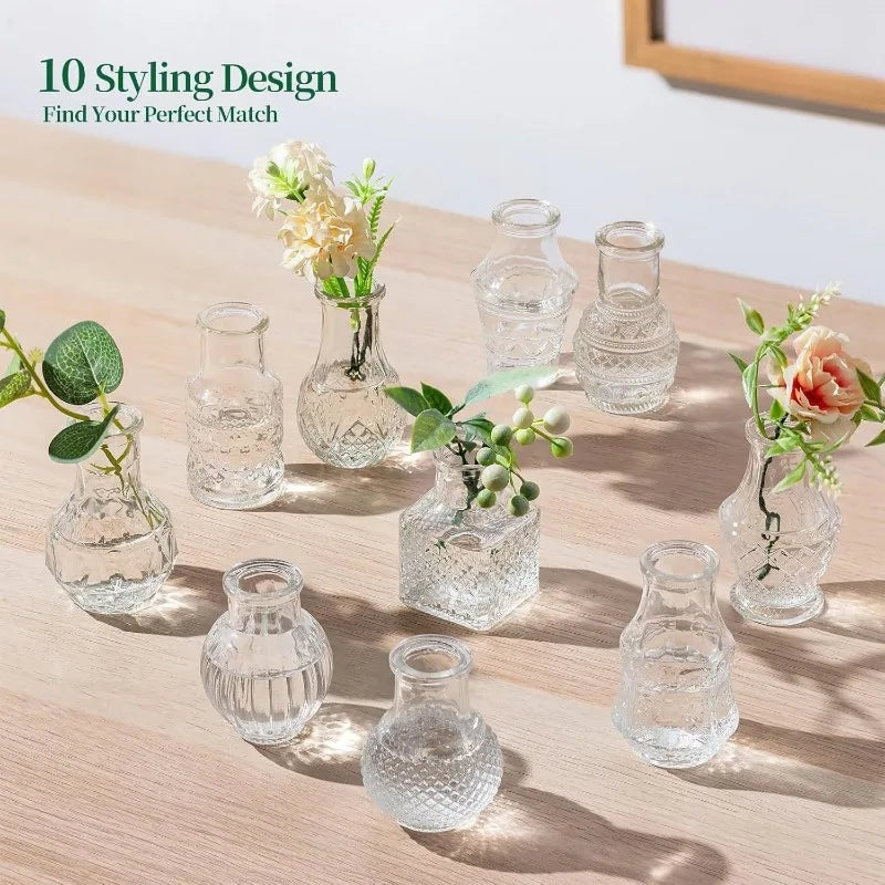 vases decoratifs transparents texturés classiques set fleurs artificielles 10 pieces