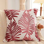 housse coussin brodé feuilles palmier moderne bleu clair beige marron amovible lavable 45x45cm oblong