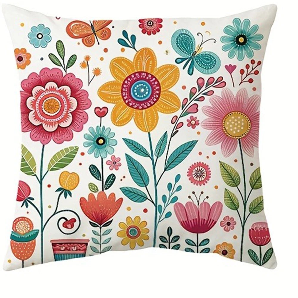 housse coussin motif floral moderne polyester blanc décoration chambre canapé douce 45x45cm