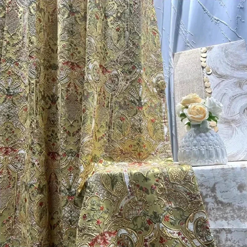 rideau opaques polyester floral classique vert olive doré rouge blanc français