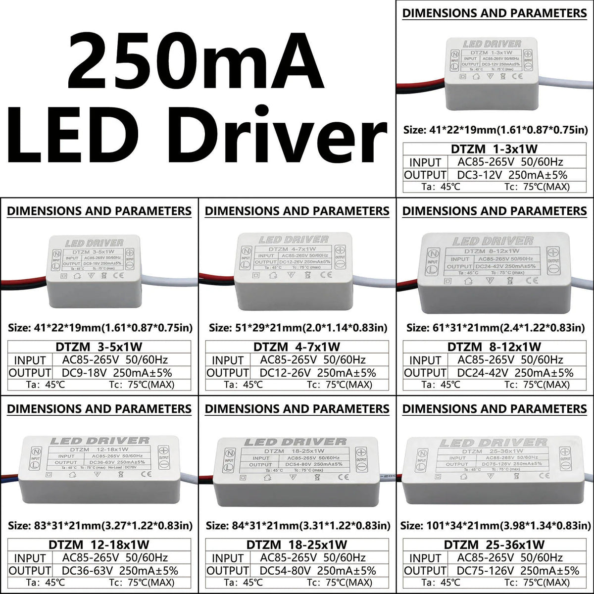 transformateur alimentation led 250ma 300ma 12v 24v 36v isolation stable électronique blanc connecteurs