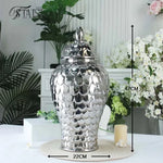 vases décoratifs modernes or blanc argentés motifs ronds couvercles assortis