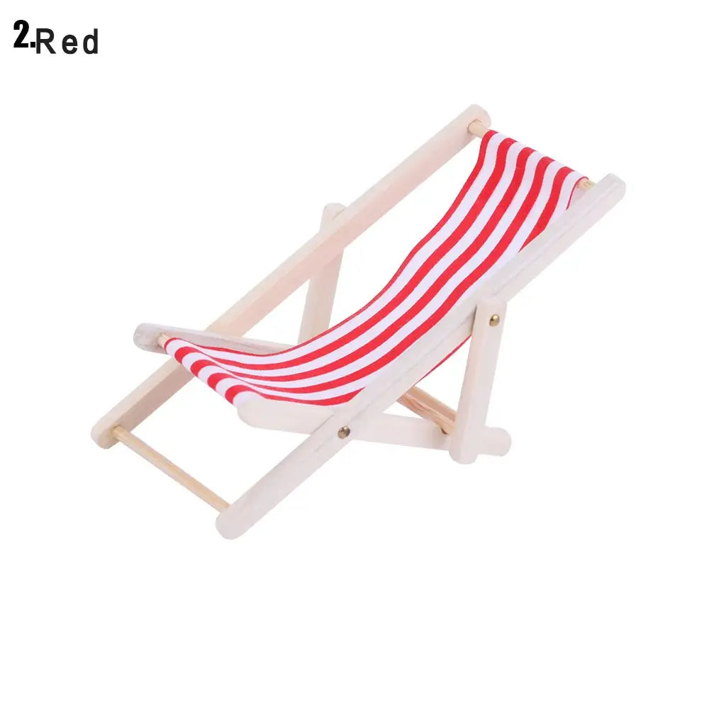 chaise longue miniature pliante rayures horizontales moderne bois rouge blanc bleu blanc jaune blanc