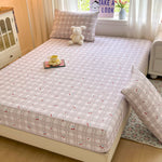 draps lit rayés gris moderne élastique coton polyester adultes housse lit coussins tasse plateau