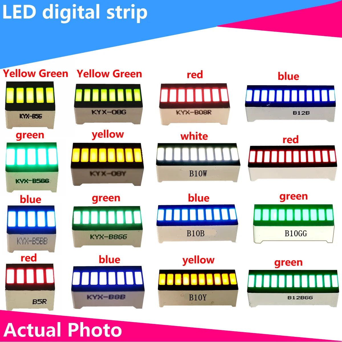 ruban led numérique 10 12 segments rouge vert bleu jaune blanc moderne ligne led