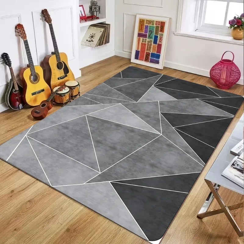 tapis moderne gris noir géométrique polyester antidérapant résistant extérieur 30x50cm 40x60cm