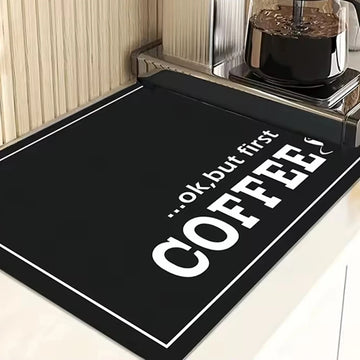 tapis cuisine moderne noir lettrage blanc absorbe eau rapide séchage rectangle 50x40cm