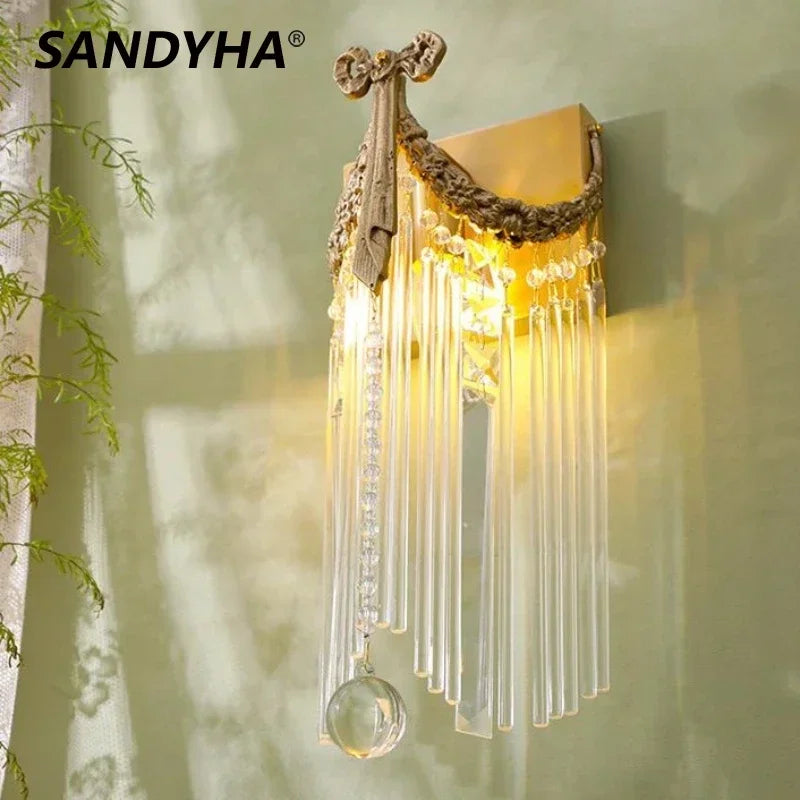 applique murale or cristal broderie fine classique baroque e14 tri couleurs led chambre salon