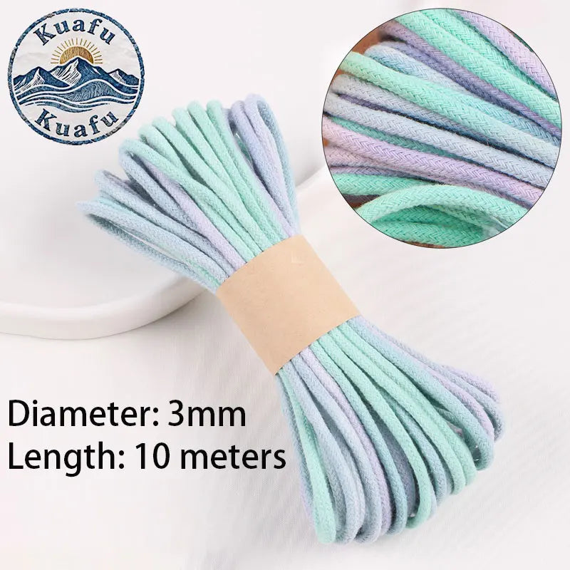 corde coton 10mètres 3mm rayures horizontales rose blanc gris vert bleu orange jaune texturée